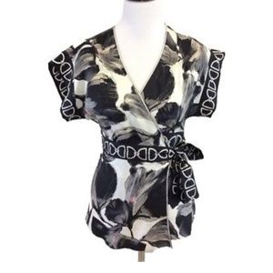 White House Black Market Silk Wrap Kimono Top